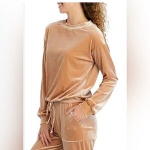 Belle du Jour Tan Gold Velour Long Sleeve Top. Small, Like New.